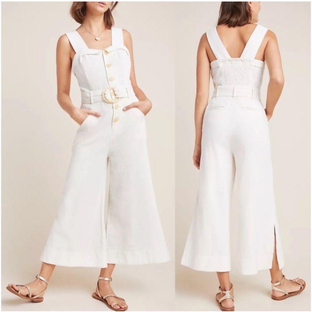 Anthropologie Cape Cod Linen Blend Cream Jumpsuit US 8 UK 12 Boho